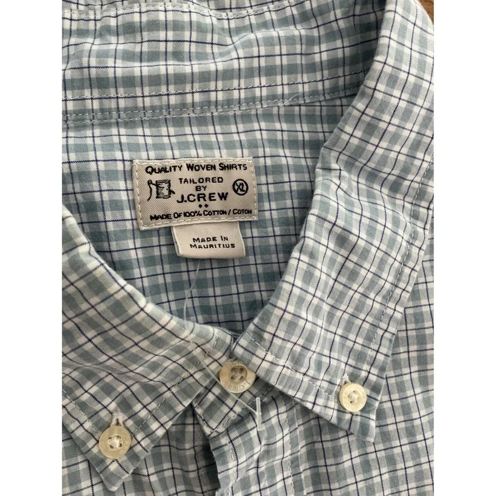 J. Crew Mens Blue White Micro Check Cotton Button Down Shirt XL 47238 FA14